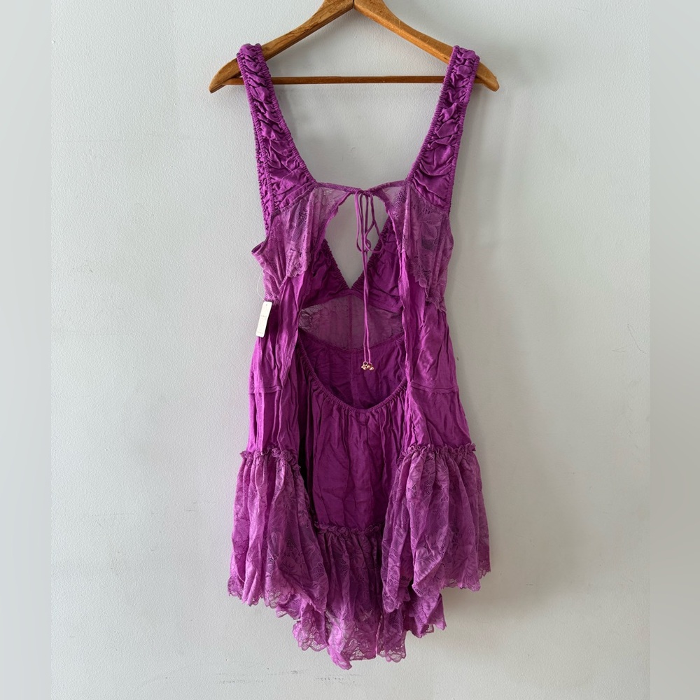 New with‎ Tags FREE PEOPLE Intimately Spring Fling Lace Romper Radiant Orchid - Picture 7 of 9